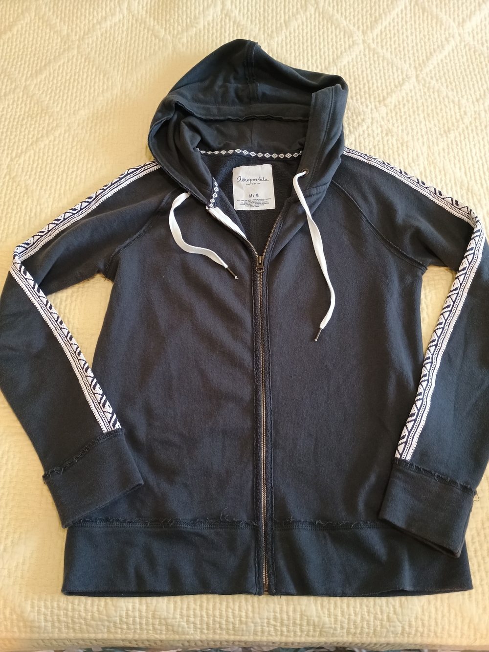 Aeropostale Gray Zip-Up Hoodie with Geometric Stripe